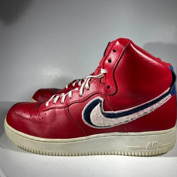 Nike Air Force 1 High Top Red Shoes Mens Size 10 Chenille Swoosh Sneakers AF1 BF - Picture 5 of 12